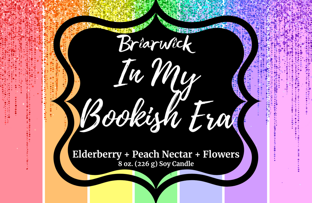 In My Bookish Era label with sparkly rainbow design