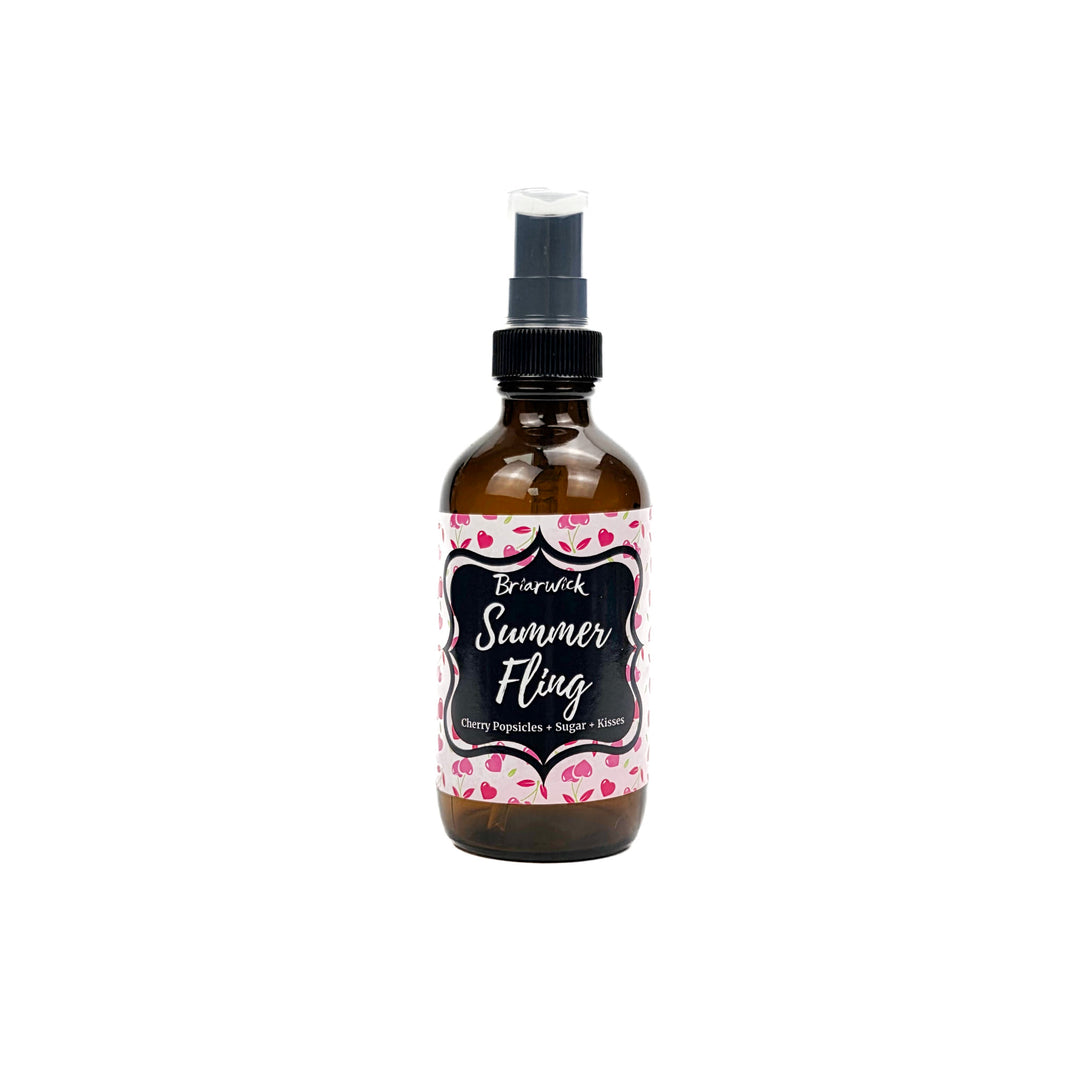 Summer Fling 4oz Linen Spray with heart pattern design on a white background