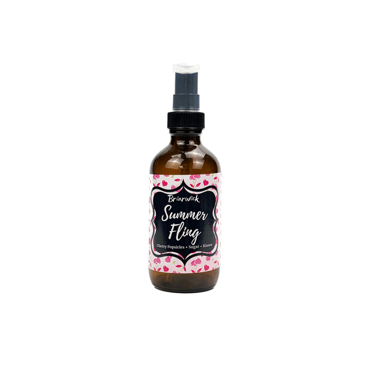 Summer Fling 4oz Linen Spray with heart pattern design on a white background