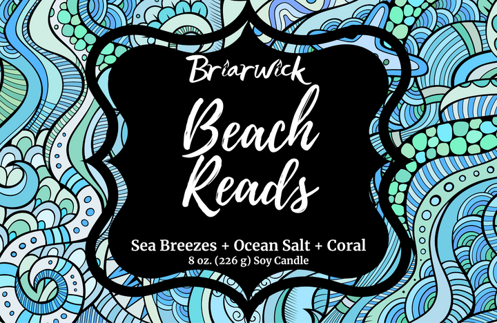 Beach Reads label with blue ornamental design