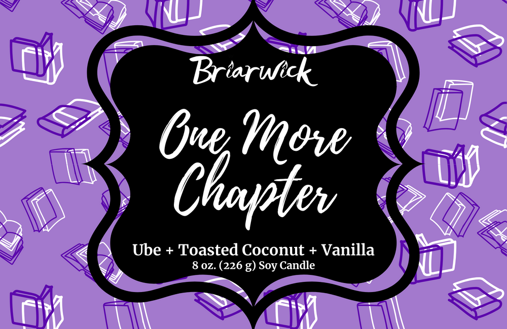 One More Chapter label with purple book design