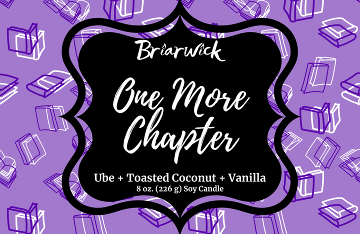 One More Chapter label with purple book design