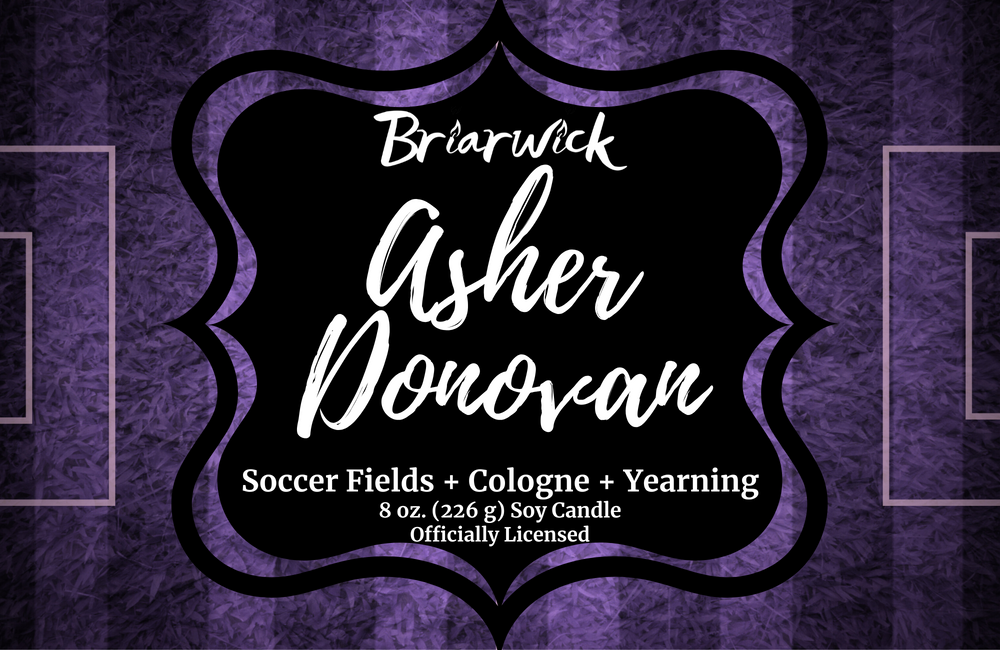 Asher Donovan label with purple striped design