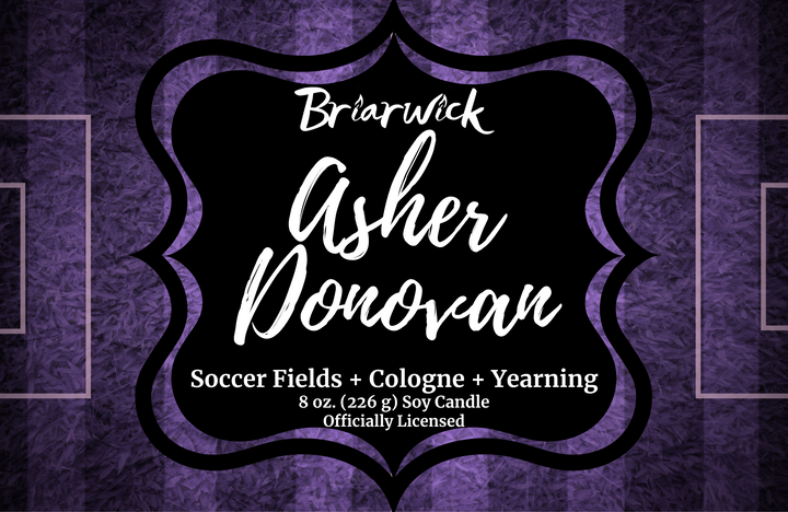 Asher Donovan label with purple striped design