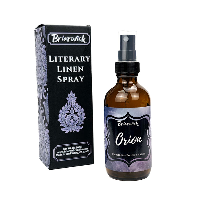 Brierwick Literary Linen Spray bottle and packaging on a white background