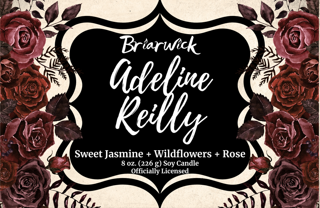 Adeline Reilly 8oz candle label with white floral design