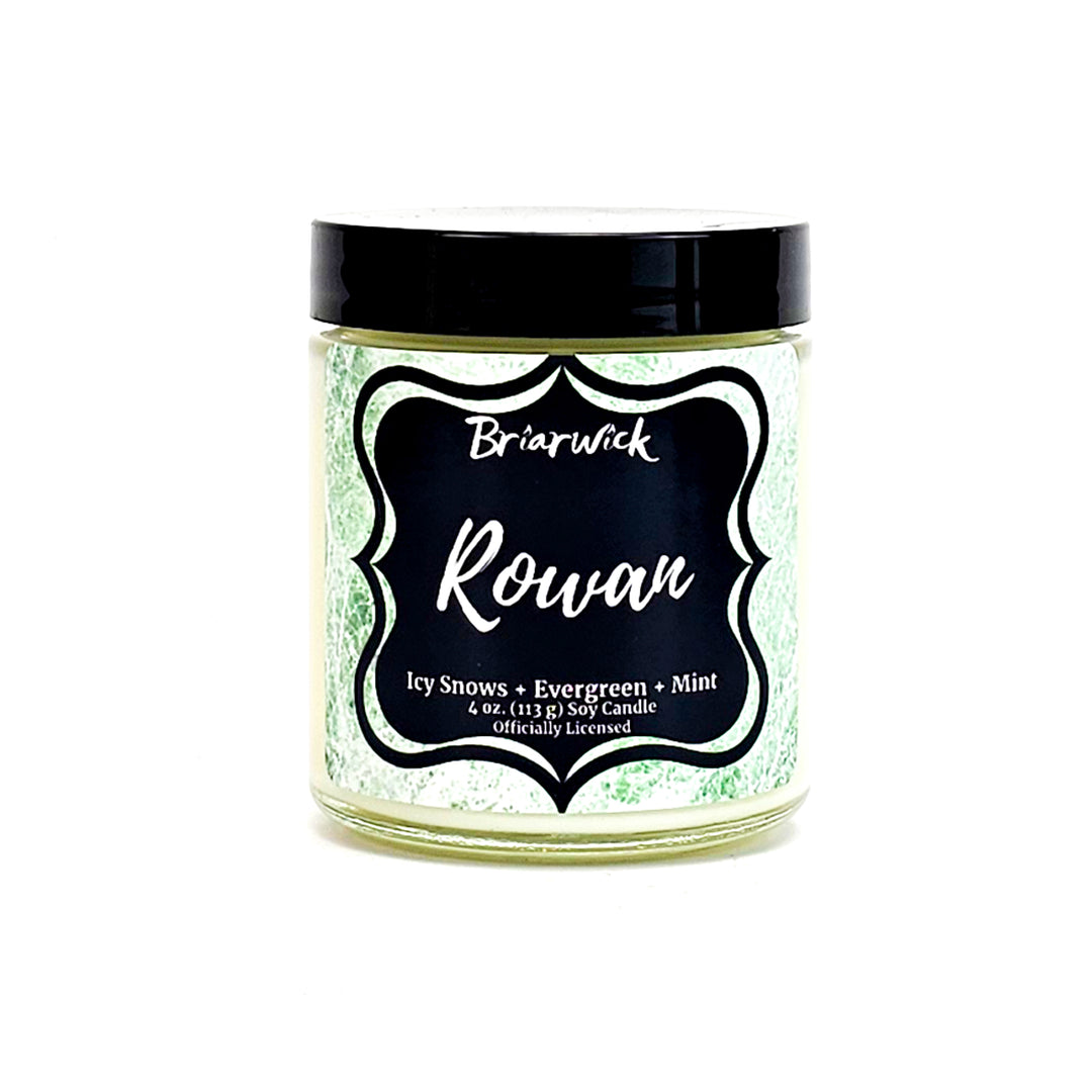 Rowan 4oz white candle with white textured design on a white background