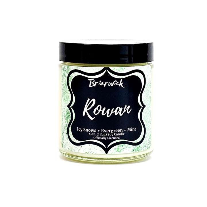 Rowan 4oz white candle with white textured design on a white background