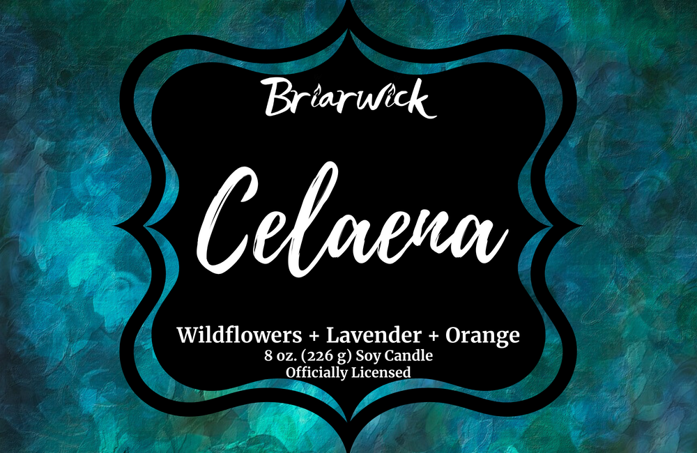 Celaena label with blue textured design