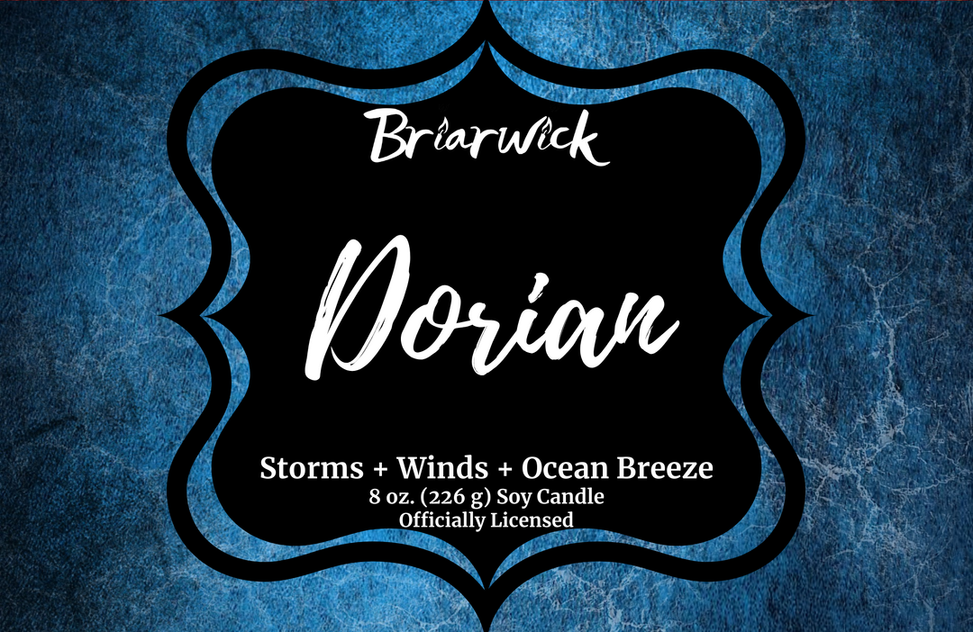 Dorian label with blue textured design
