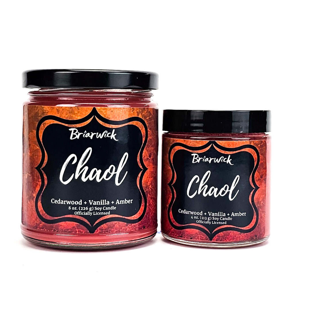Chaol 8oz burnt orange candle with orange textured design on a white background