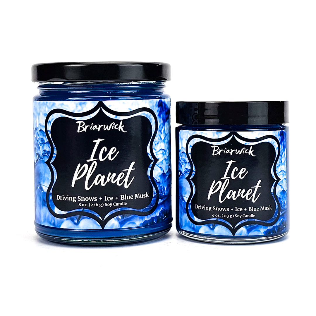 two jars of ice planet sitting next to each other