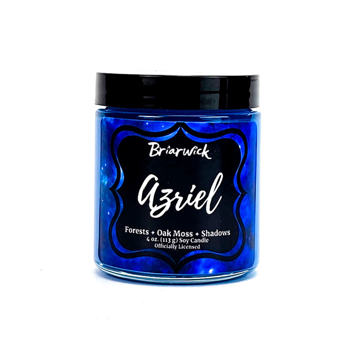 Azriel 4oz lapis candle with blue galaxy design on a white background