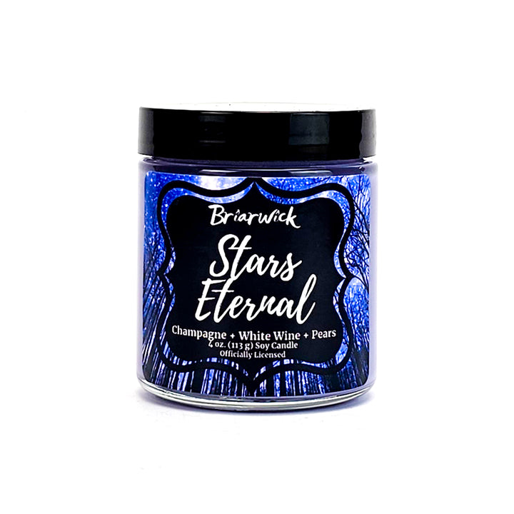 Stars Eternal 4oz pastel purple candle with purple star design on a white background