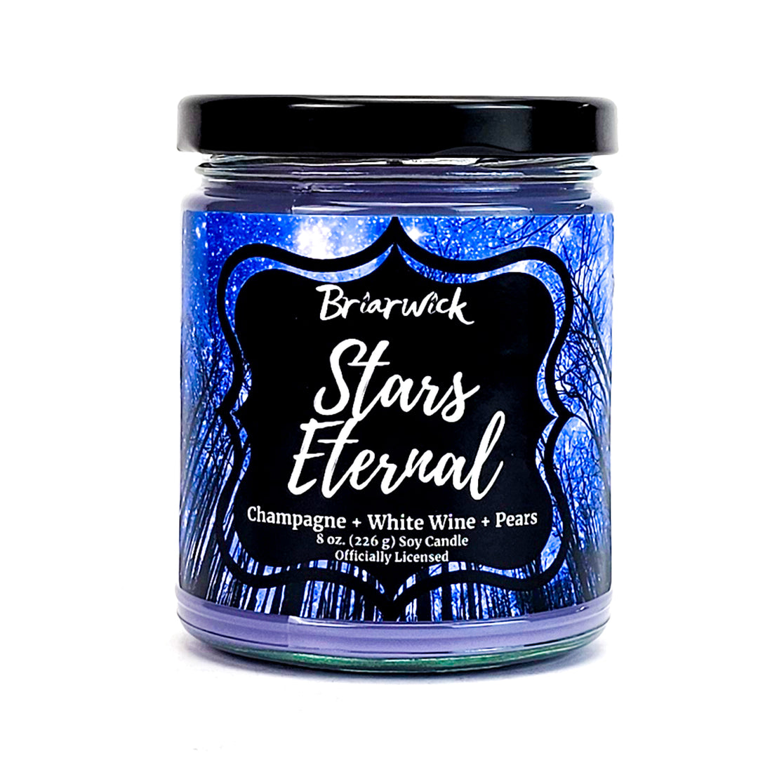 Stars Eternal 8oz pastel purple candle with purple star design on a white background