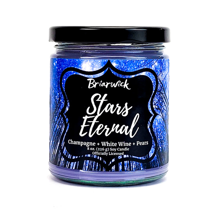 Stars Eternal 8oz pastel purple candle with purple star design on a white background