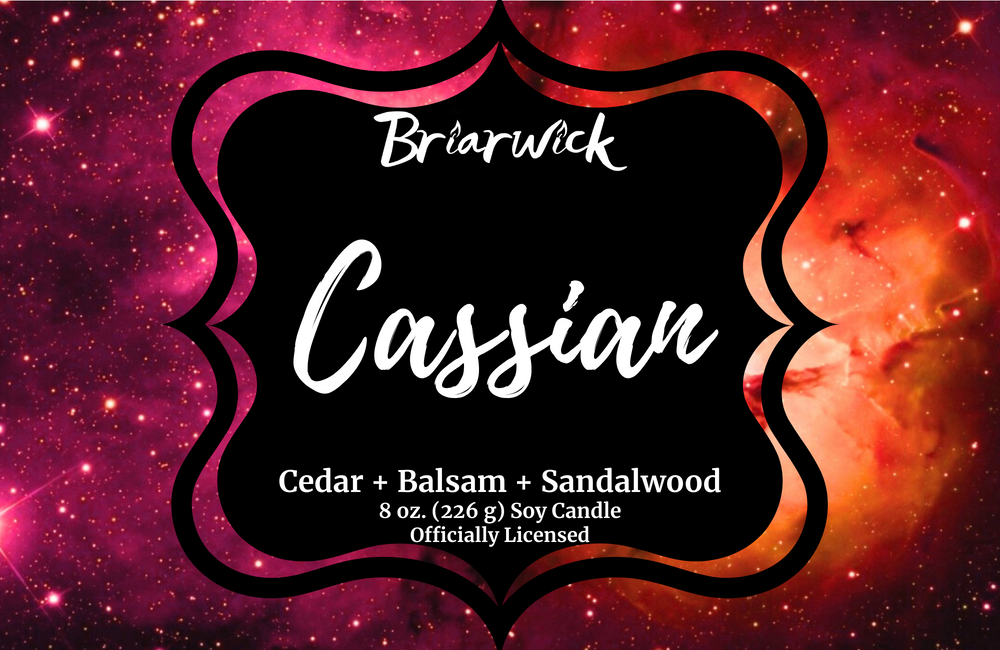 Cassian label with red galaxy design