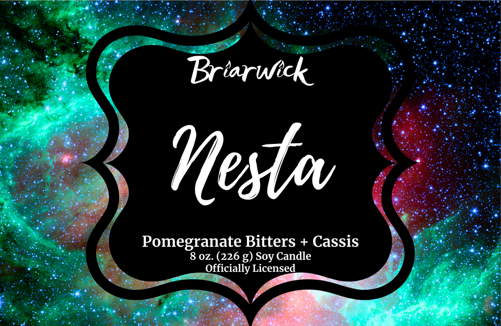 Nesta label with turquoise galaxy design
