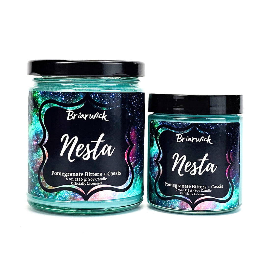 Nesta 8oz & 4oz turquoise candles with turquoise galaxy design on a white background