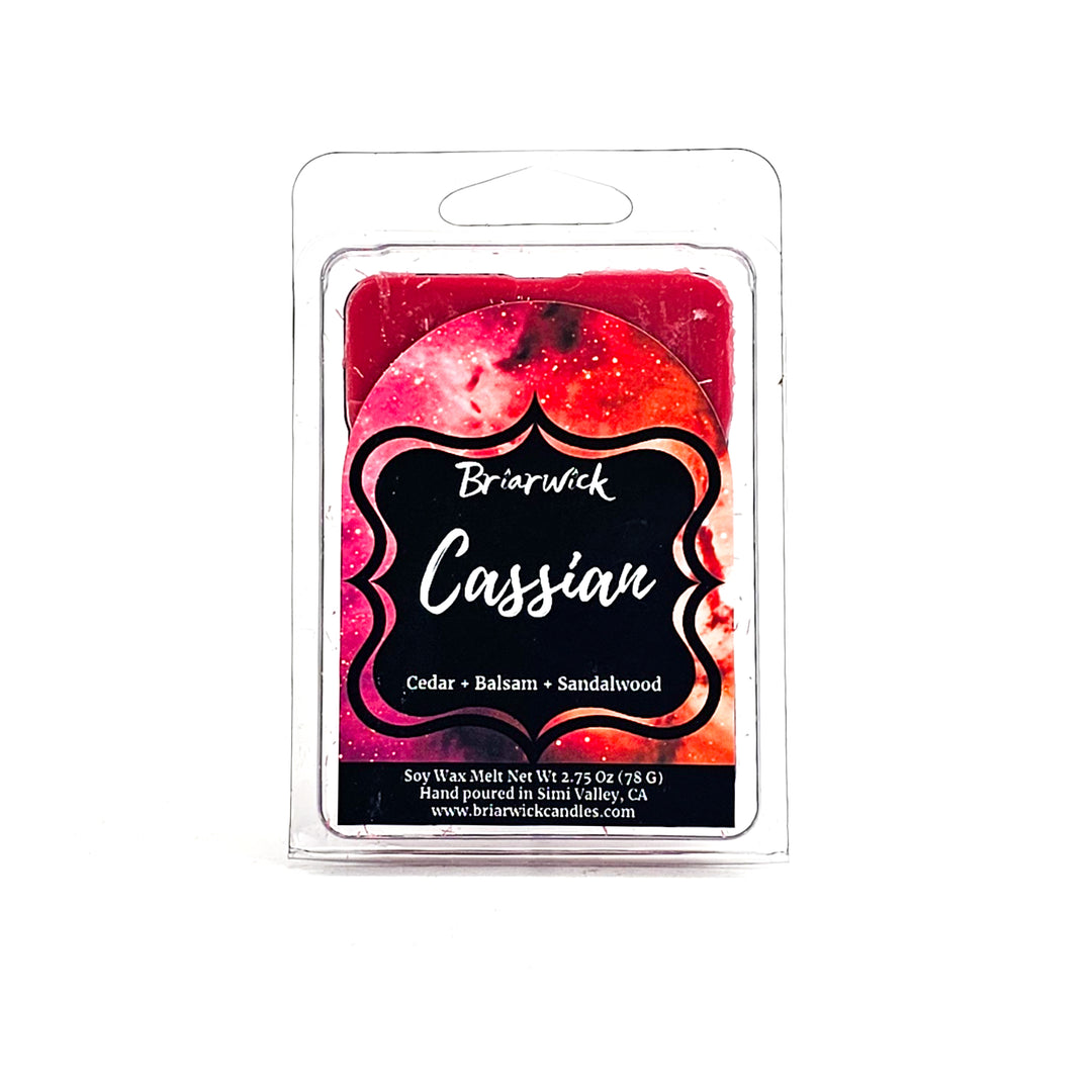 Cassian 2oz crimson Wax Melt with red galaxy design on a white background
