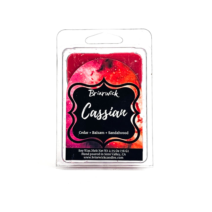 Cassian 2oz crimson Wax Melt with red galaxy design on a white background