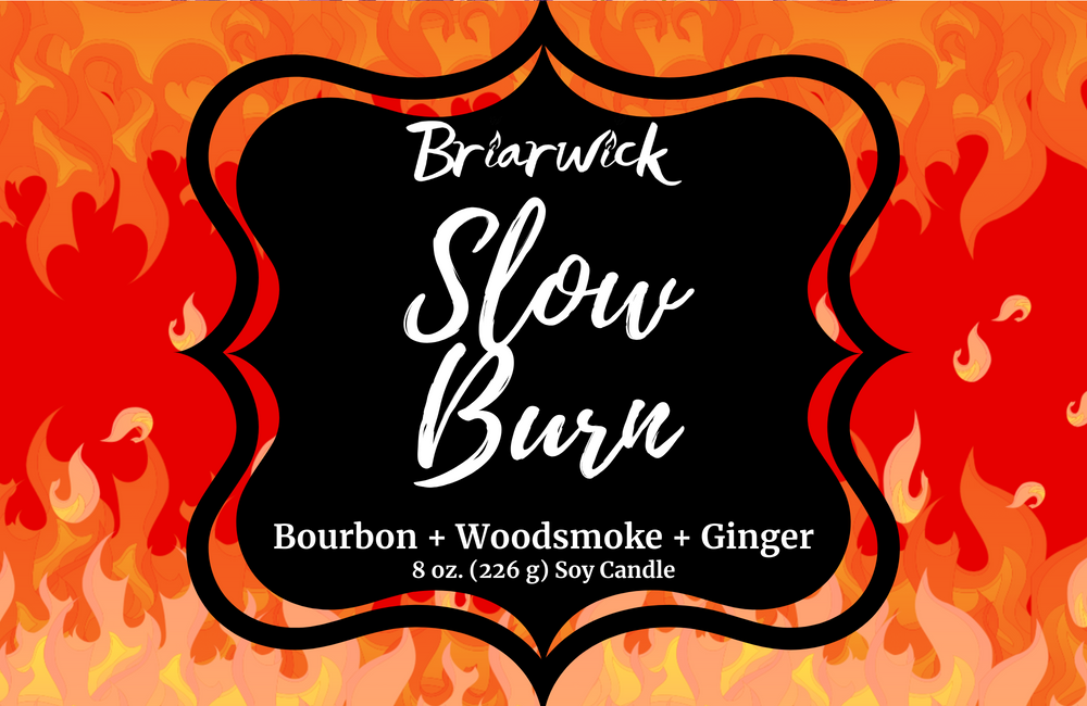 a black and orange sign that says, brauch slow burn