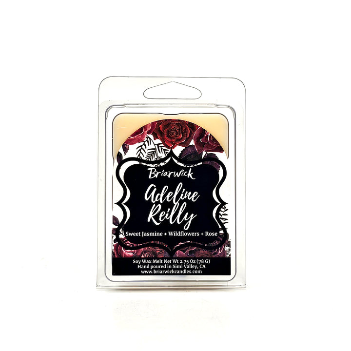 Adeline Reilly 2oz white Wax Melt with white floral design on a white background