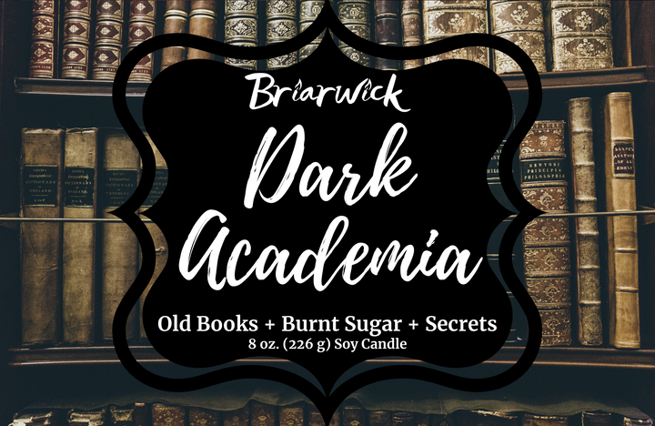 Dark Academia label with brown library design