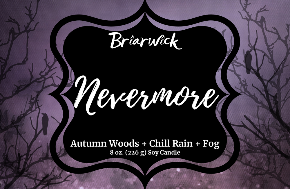 Nevermore label with purple night sky design