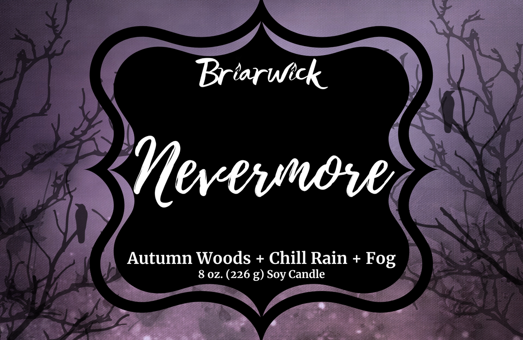 Nevermore label with purple night sky design