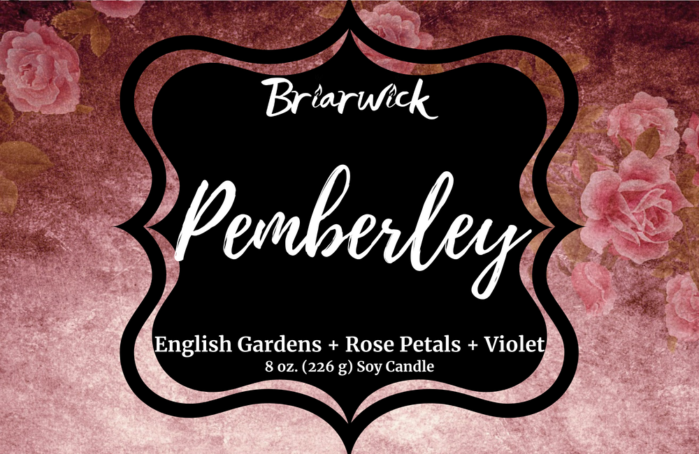 Pemberley label with pink floral design