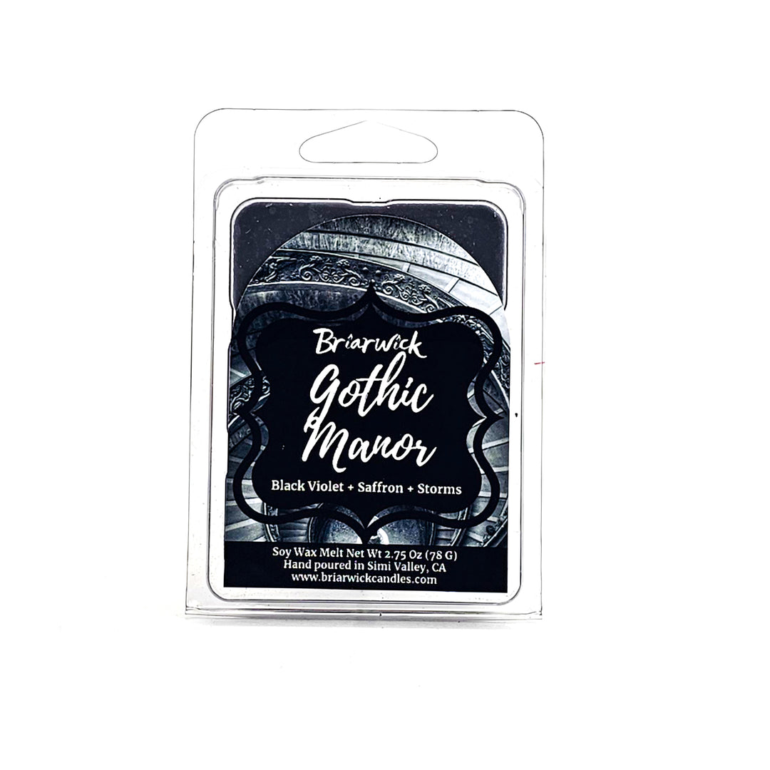 Gothic Manor 2oz charcoal Wax Melt with black stairwell design on a white background