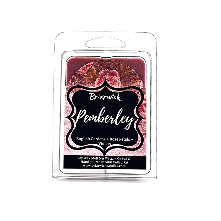 Pemberley 2oz pastel pink Wax Melt with pink floral design on a white background