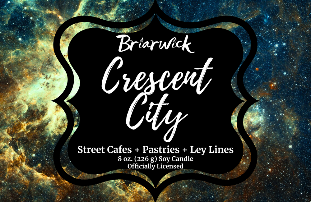 Crescent City label with  yellow galaxy design