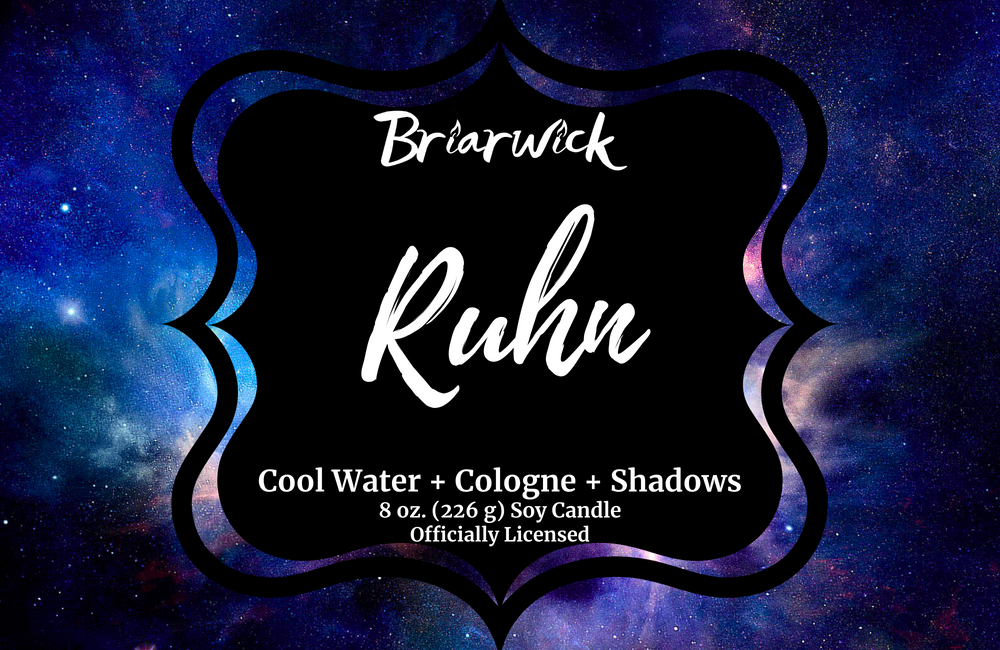Ruhn label with a blue galaxy design