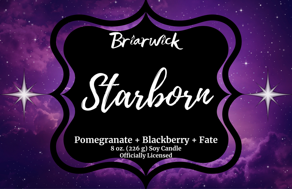 Starborn label with purple galaxy design