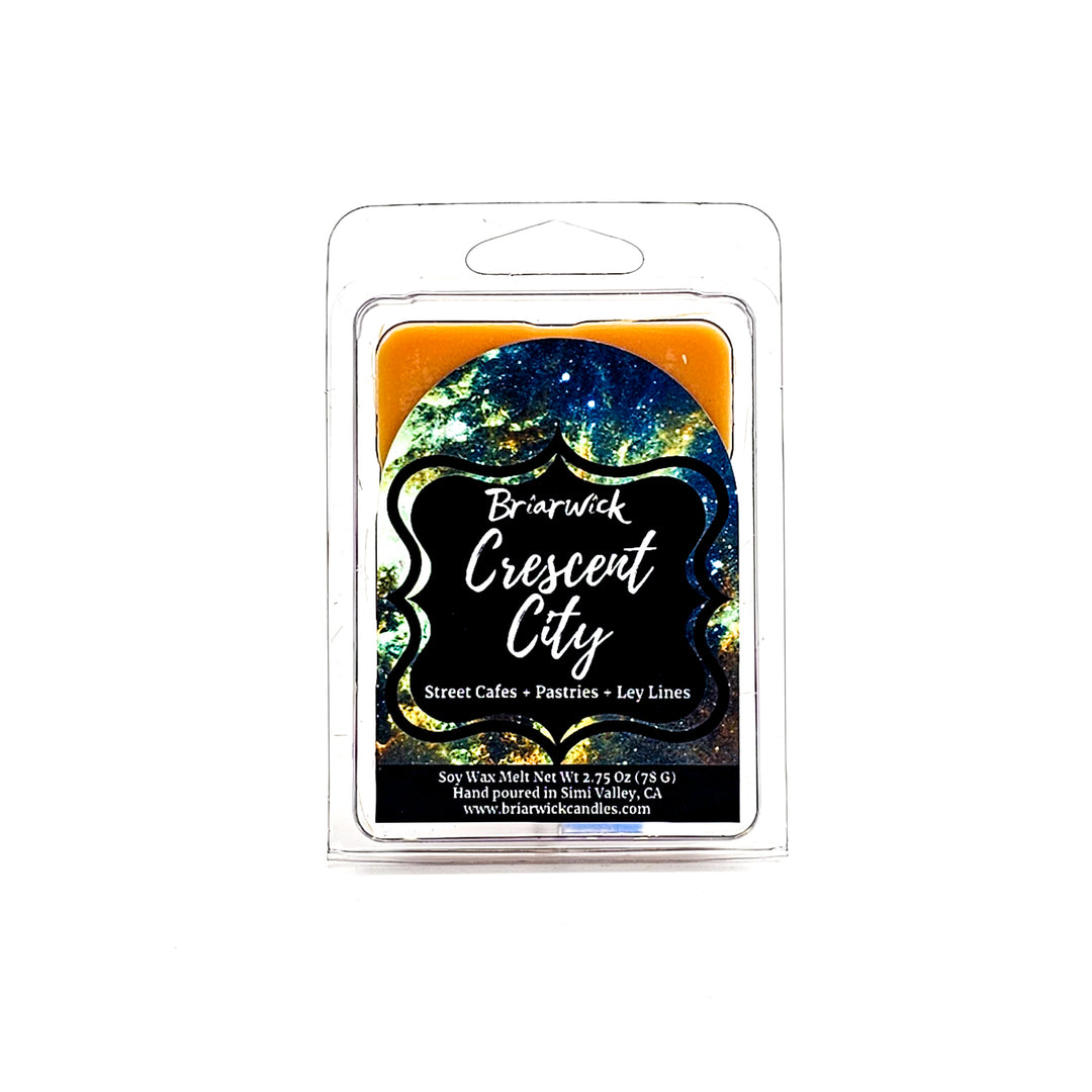Crescent City 2oz canary yellow Wax Melt with yellow galaxy design on a white background