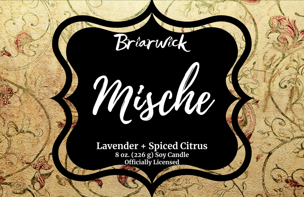 Mische label with yellow ornamental design