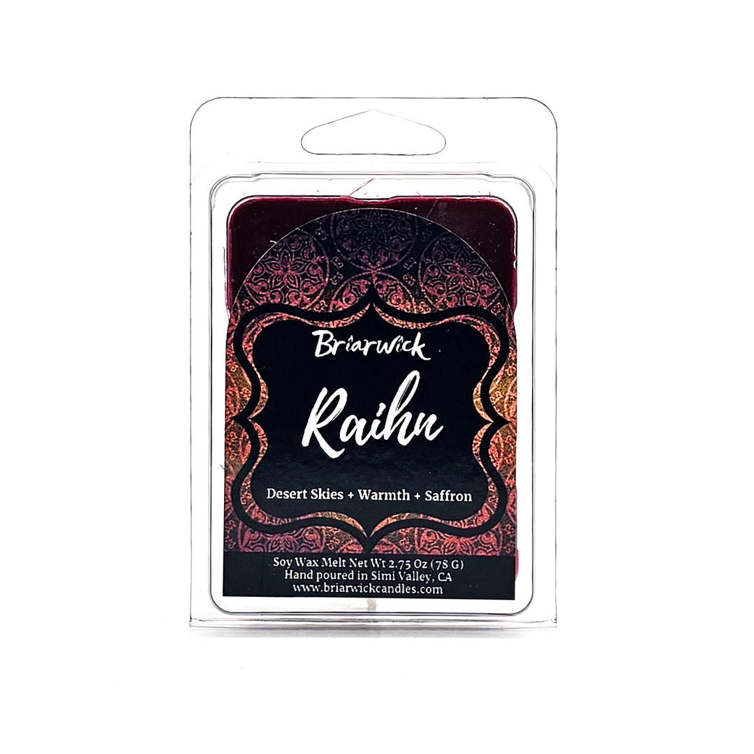 Raihn 2oz garnet Wax Melt with red ornamental design on a white background
