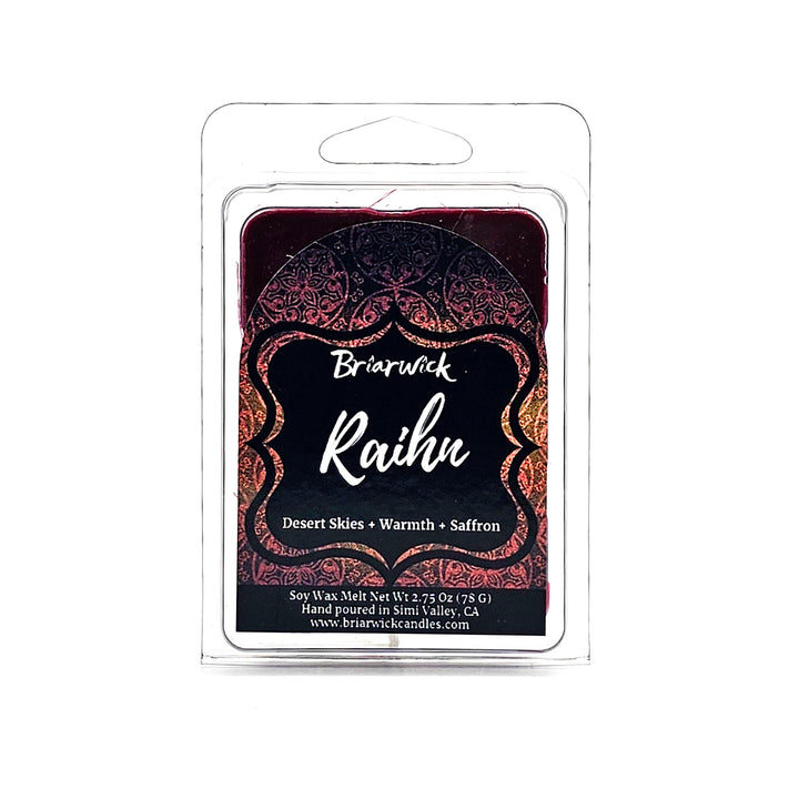 Raihn 2oz garnet Wax Melt with red ornamental design on a white background