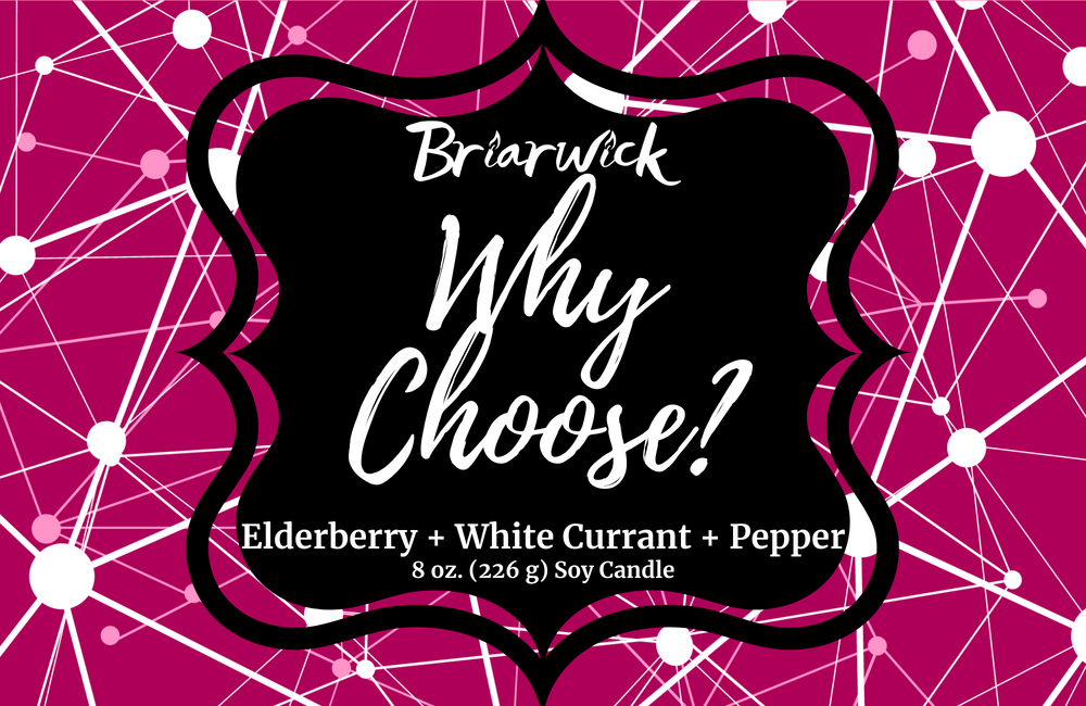a pink background with a black and white sign that says, why choose?