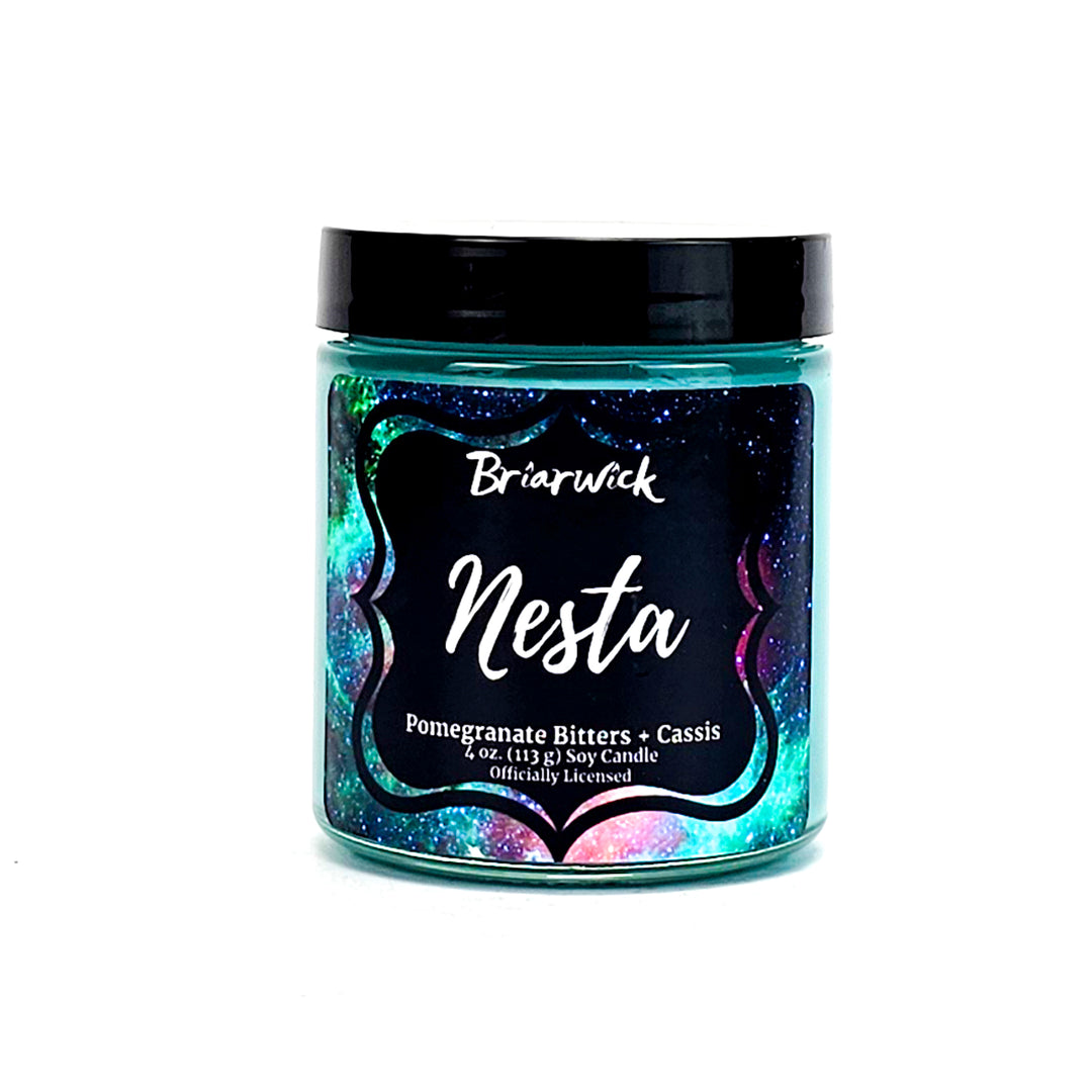 a jar of neon colored glitter next to a white background