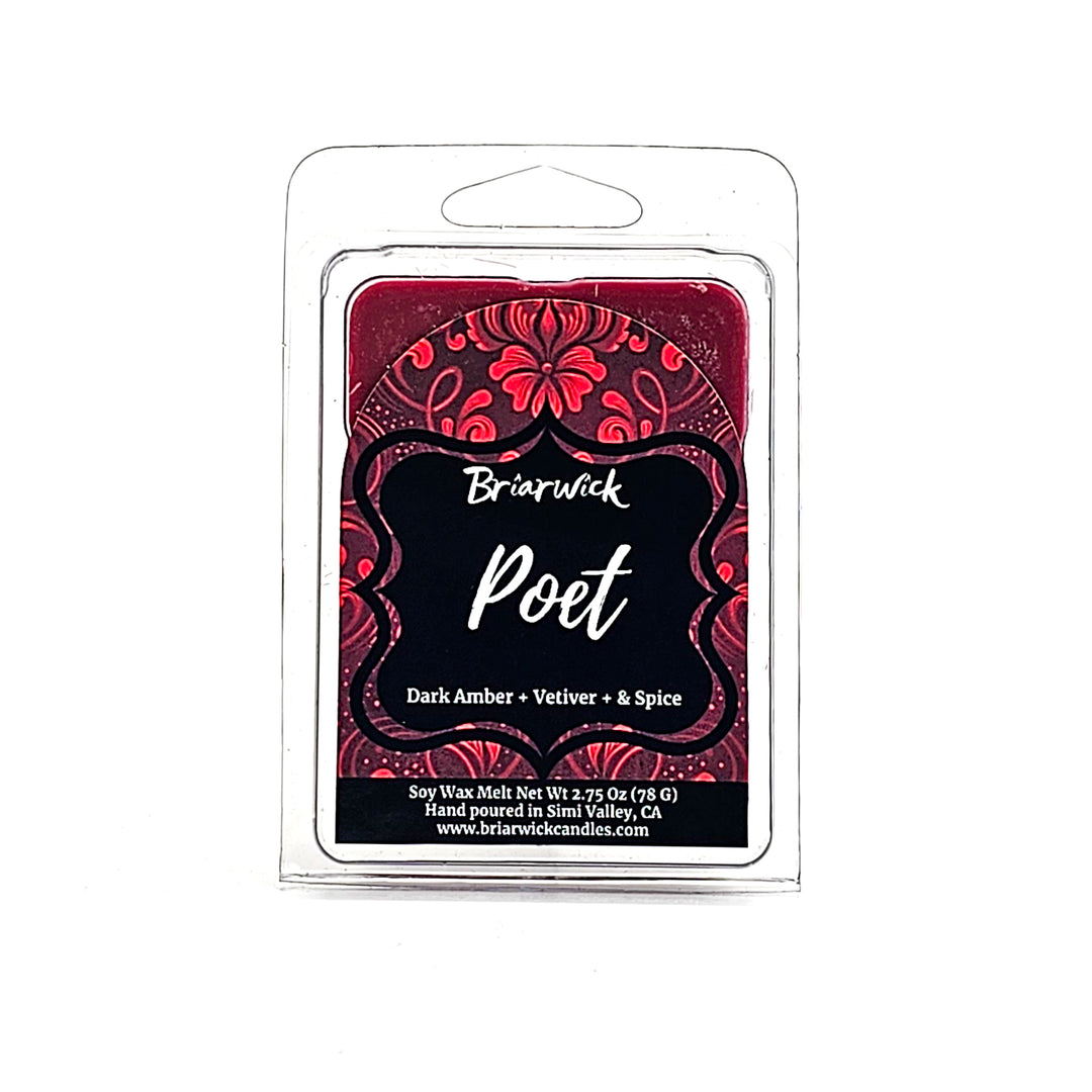 Poet 2oz cherry red Wax Melt with red ornamental design on a white background