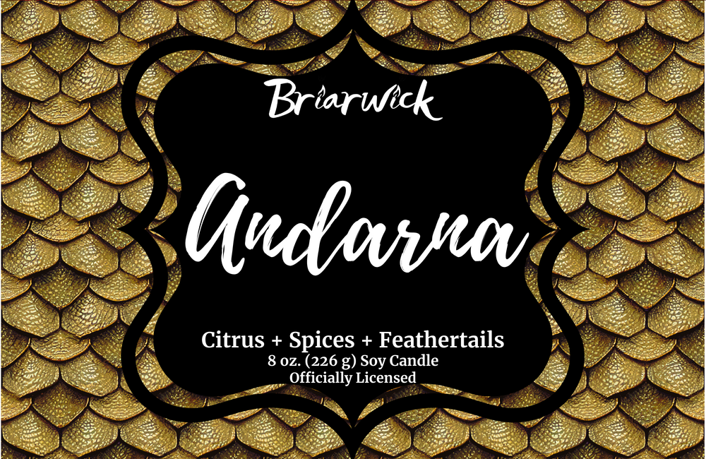 Andarna label with yellow dragon scale design