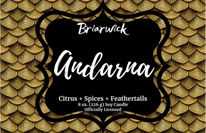 Andarna label with yellow dragon scale design