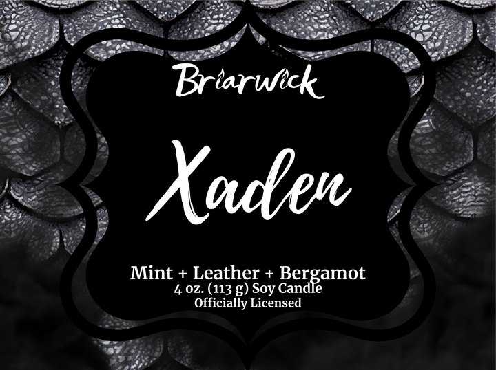 Xaden label with black dragon scale design