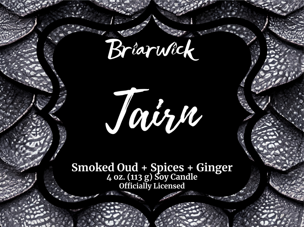 Tairn label with gray dragon scale design