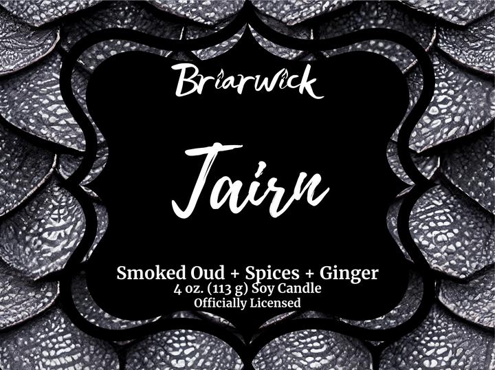 Tairn label with gray dragon scale design