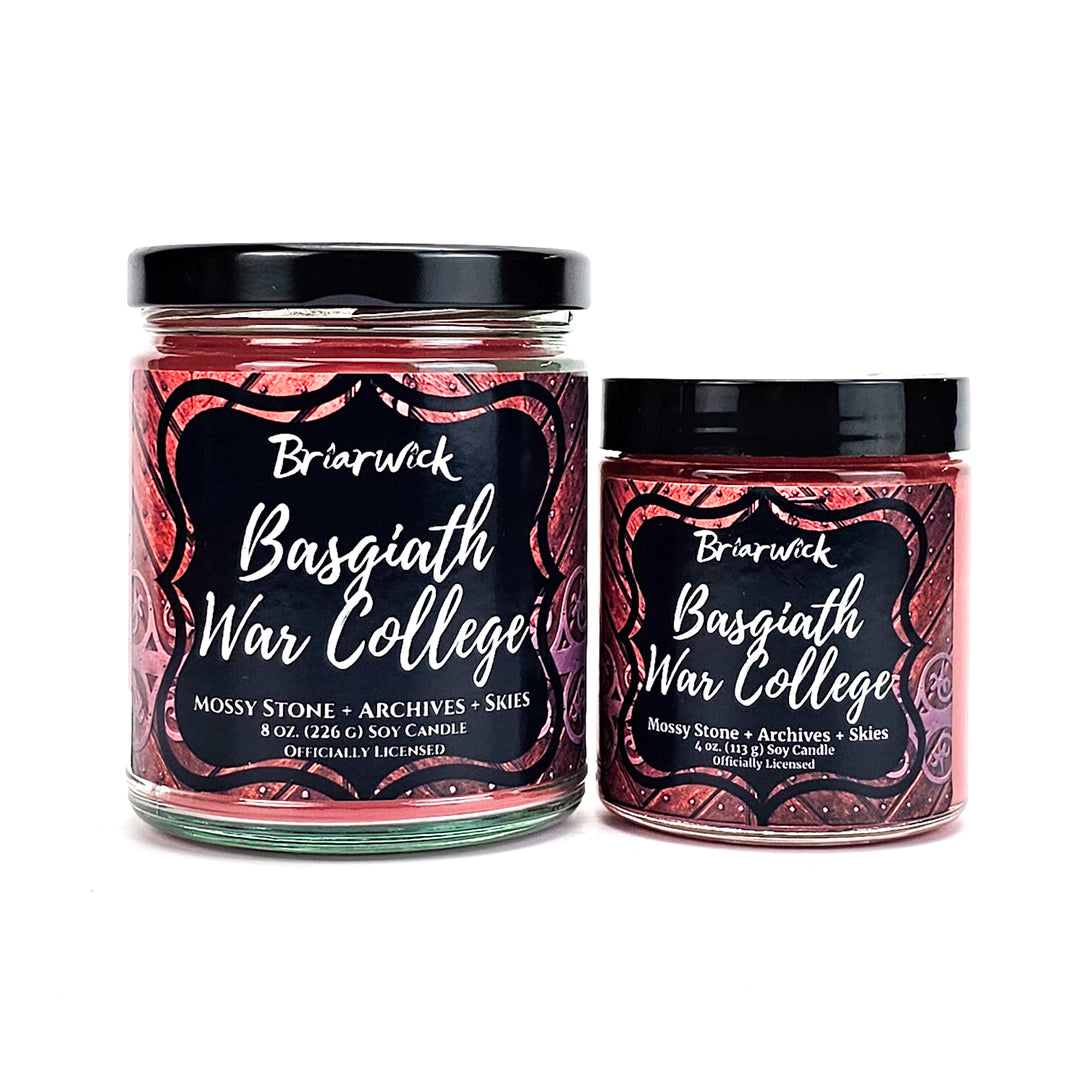 Basgiath War College 8oz & 4oz persimmon candles with orange textured designs on a white background