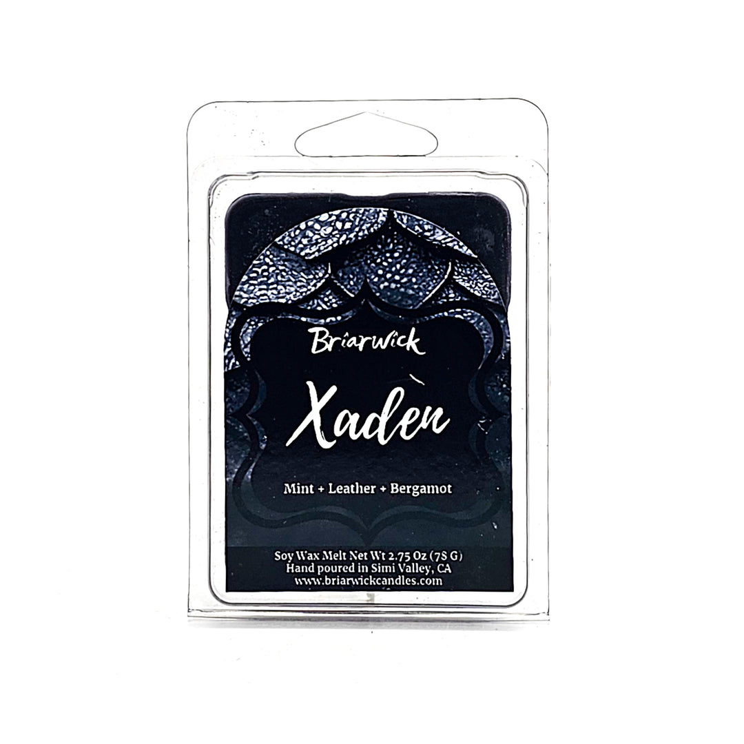 Xaden 2oz black Wax Melt with black dragon scale design on a white background